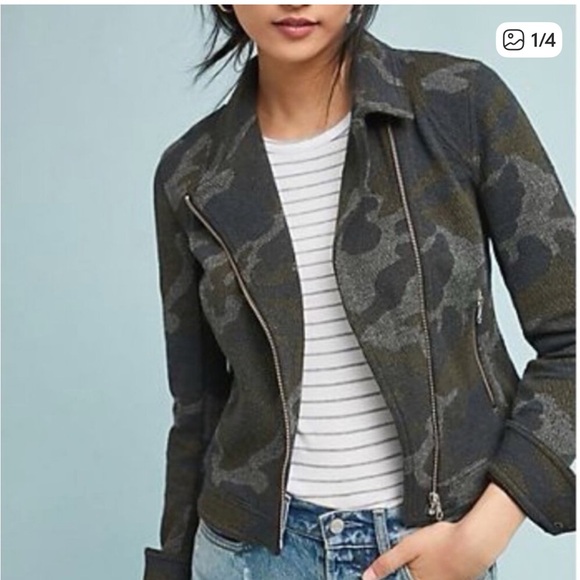 Anthropologie Jackets & Blazers - Anthropologie Green Camo Knit Moto Jacket Size Small